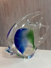 Vintage Murano Hand Blown Art Glass Blue Angel Fish Figure 7.5  Tall Beautiful 