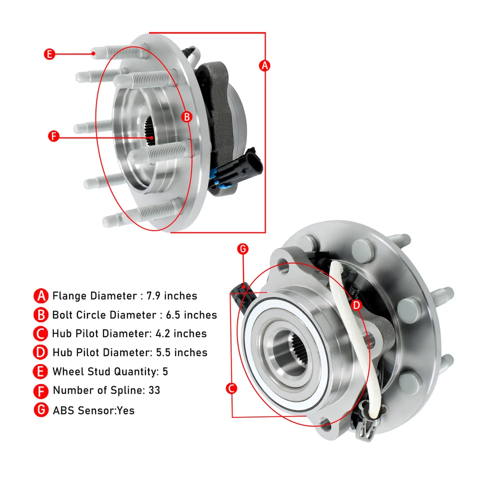 2× Front Wheel Bearing Hub Assembly 4WD For Chevy Silverado GMC Sierra 2500 HD - Image 2 of 4
