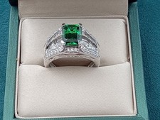 Dramatic Sterling Silver Ring w. Green  Clear Gemstone Settings: Size 9.75