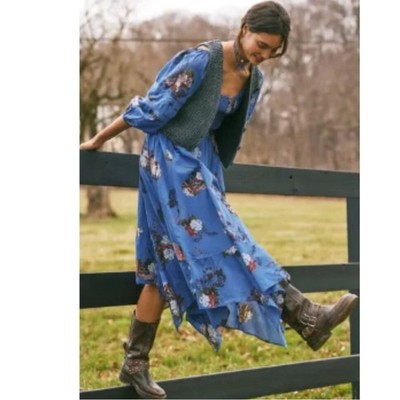 Free People Bohemian Witchy Fairy Morning Glory Maxi Dress Bluebell Medium NWT