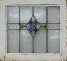 GEOMETRICAL OLD ENGLISH LEADED STAINED GLASS WINDOW 20.5" X 19.25"