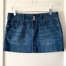 Vtg Y2K American Eagle Micro Mini Skirt Blue Denim 8 Low Rise Festival Grunge