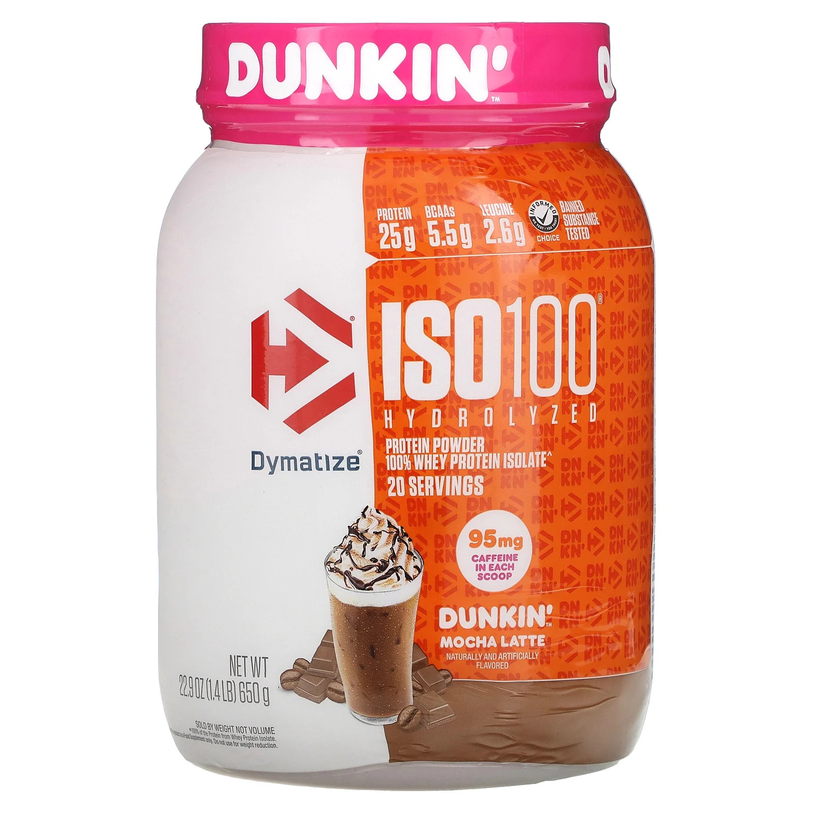 Гидролизованный ISO100, 100% изолят сывороточного протеина, Dunkin Mocha Latte, 1,4 фунта (650 г