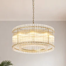 8 Light 37" Pendant Water Ripple Glass Gold Ceiling Chandelier Kitchen Fixture