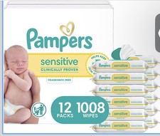 Pampers Sensitive Baby Wipes Unscented, 12 Pack, 1008 Total Count