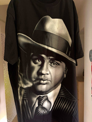 Changes Herren T-Shirt Schwarz Al Capone Druck Kurzarm Rundhals Größe 1XL