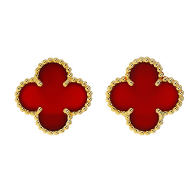 Van Cleef & Arpels 18k Yellow Gold Carnelian Vintage Alhambra Post Earrings
