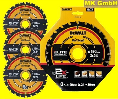 3-tlg. DeWALT DT 10399 ELITE Kreissägeblätter-Set 190x30 mm, 24Z WZ, Nail Tough