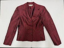 Kay Unger New York Burgundy Beaded Blazer Jacket Women s Size 10 Silk Wool