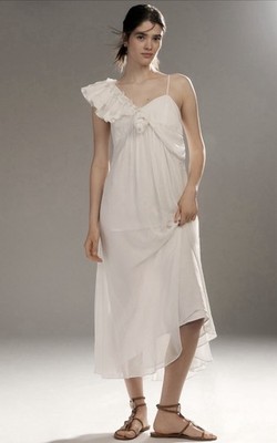 Anthropologie Let Me Be Midi Dress White Asymmetric 3D Floral Preppy Medium NWT