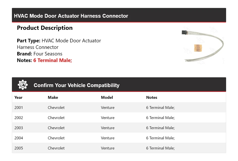 Conector arnés actuador puerta modo HVAC Chevrolet Venture 01-05 4 estaciones Foto 2 de 4