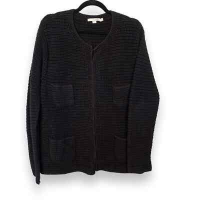 BODEN Black Chunky Thick Knit Sweater Jacket Cardigan Patch Pockets Size US  18