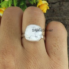Natural Howlite 925 Sterling Silver Boho Statement Designer Gift Ring