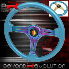 Fukushi Steering Wheel Sky Blue Neo Chrome Center Streak 6 Bolt Hole 350mm