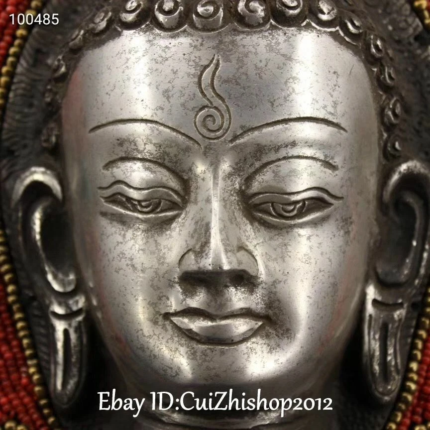 Gemas de coral del Tíbet plata Shakyamuni Sakyamuni Amitabha cabeza de Buda amuleto colgante Foto 3 de 4