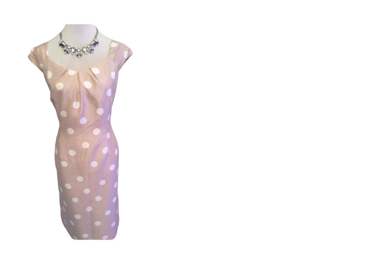 Jacques Vert Peach? White Spot Shantung dress S 10 Length Short 39