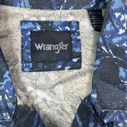 Wrangler Shirt Mens XL Pearl Snap Blue Tropical Short Sleeve Western Cowboy - Picture 3 of 9