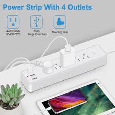 4 Outlet Plugs Wall Mountable USB Surge Protector Power Strip with USB Ports USA