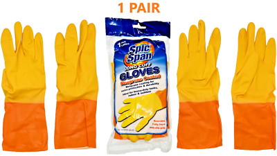 Spic & Span Long Cuff Gloves Neoprene Coated Heavy Cleaning Yellow Orange Large