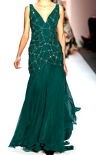 Pamella Roland Fall 2011 Runway Embellished Jade Green Silk Long Gown Dress US 4