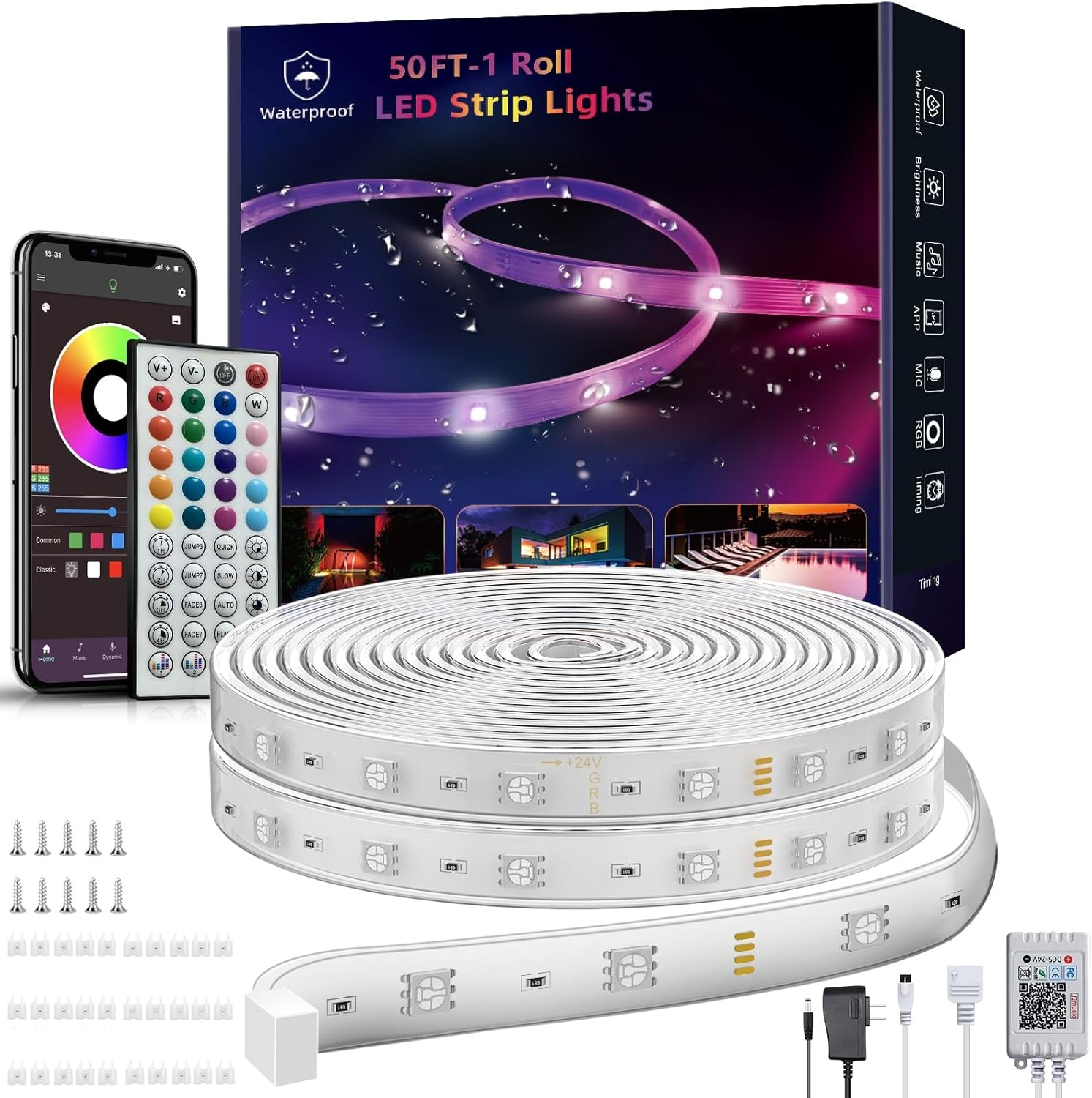 Outdoor Led Strip Lights Waterproof 50Ft (1 Roll), Ip65 outside Led Light Strip