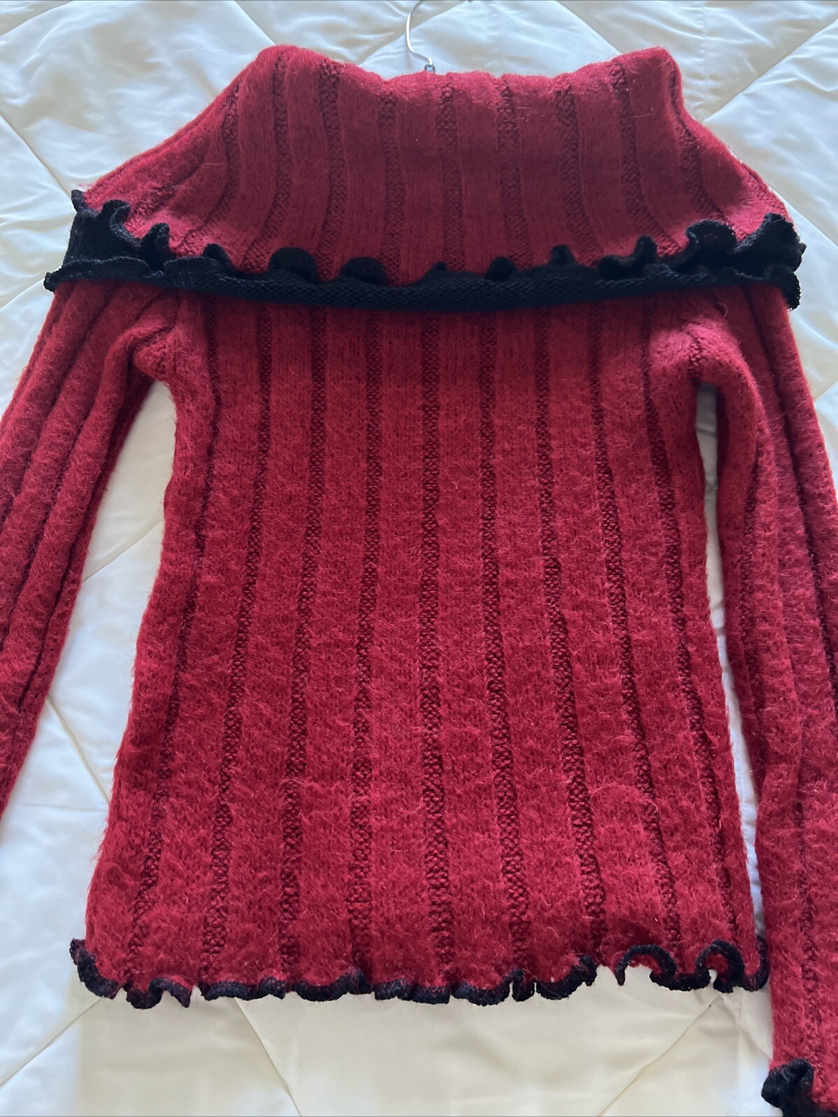 NEVER WORN Ruby Red Soft Turtle Neck Black Trimmi… - image 9