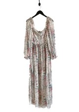 Zimmermann Ivory Floral Print Gathered Maxi Silk Dress - MEDIUM