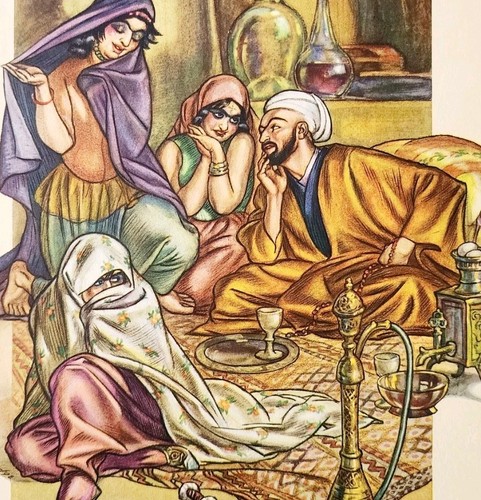 1937 Shisha Rauchen Persische Kunst Hajji Baba Cyrus Baldridge Plattendruck DWSS22 - Bild 1 von 2
