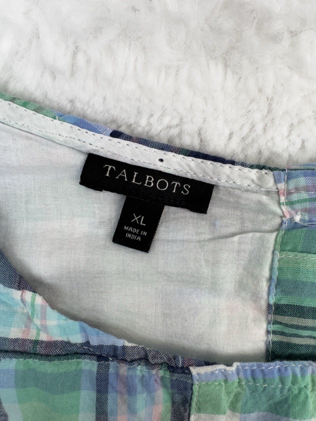 Talbots Madras Plaid Patchwork Back Button Sleeve… - image 9