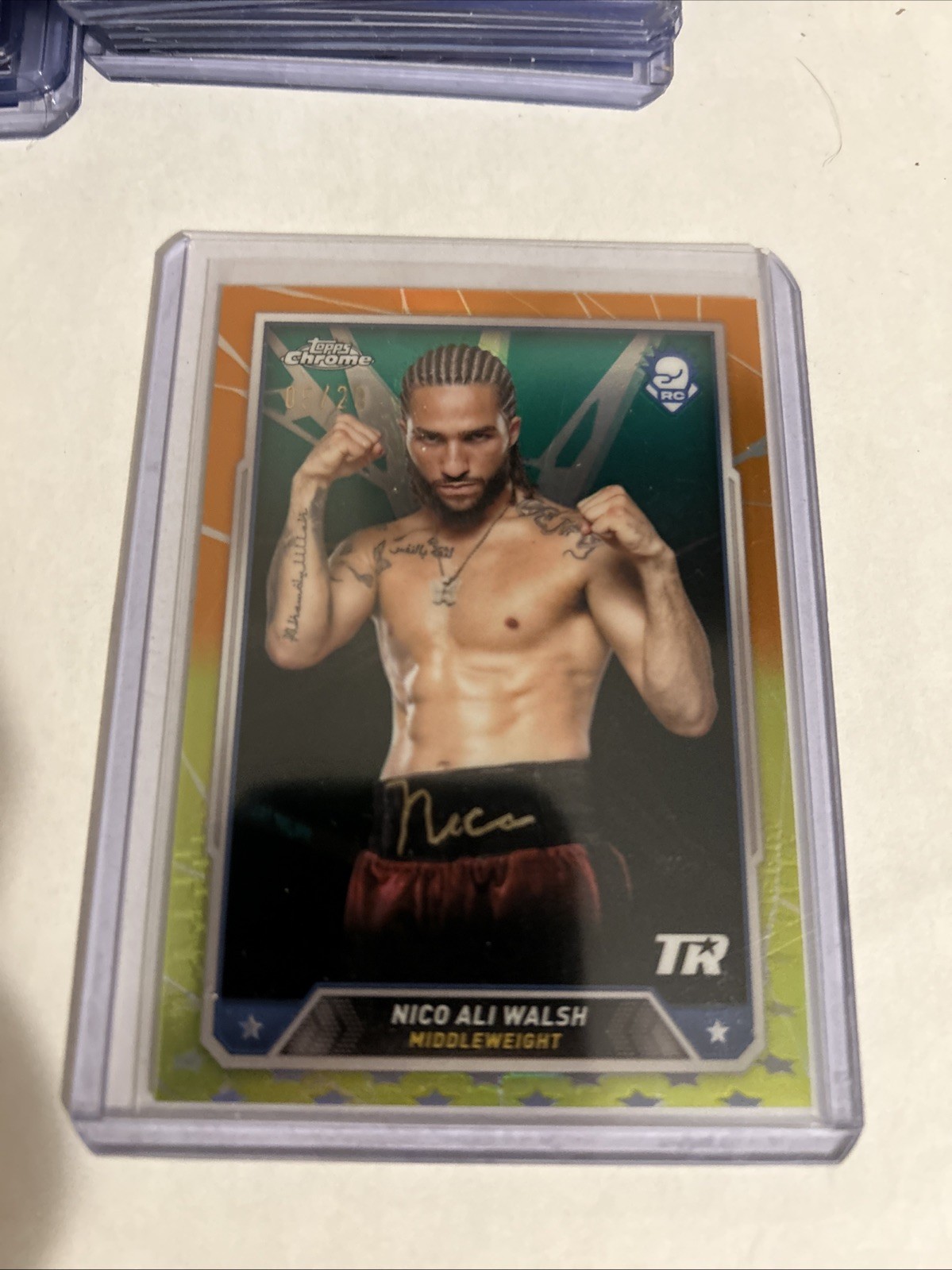 2024 Topps Chrome Boxing # 6 Nico Ali Walsh Rookie Orange Yellow Refractor /20
