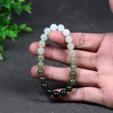 18G Certified 100% Natural Hetian jade(Nephrite) Bracelets和田玉湖水绿渐变色手链 8mm