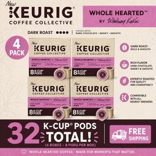Lot of 4 Keurig Whole Hearted Dark Roast K-Cups 32 Pods Total Exp 2027 Free S H