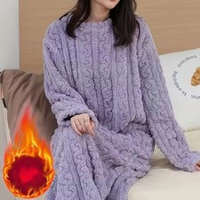 Winter Coral Fleece Pajama Set Women Warm Outfit Soft Cozy Homewear Sleepwear