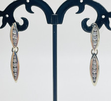 CZ Dangle Pierced Earrings Silver Tone Marqui...