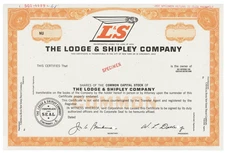 The Lodge & Shipley Company. Stock Certificate.