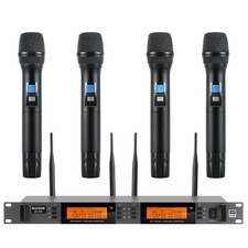 Wireless Microphone System 4 Channel, UHF Metal Cordless Handheld Mics Set - ...