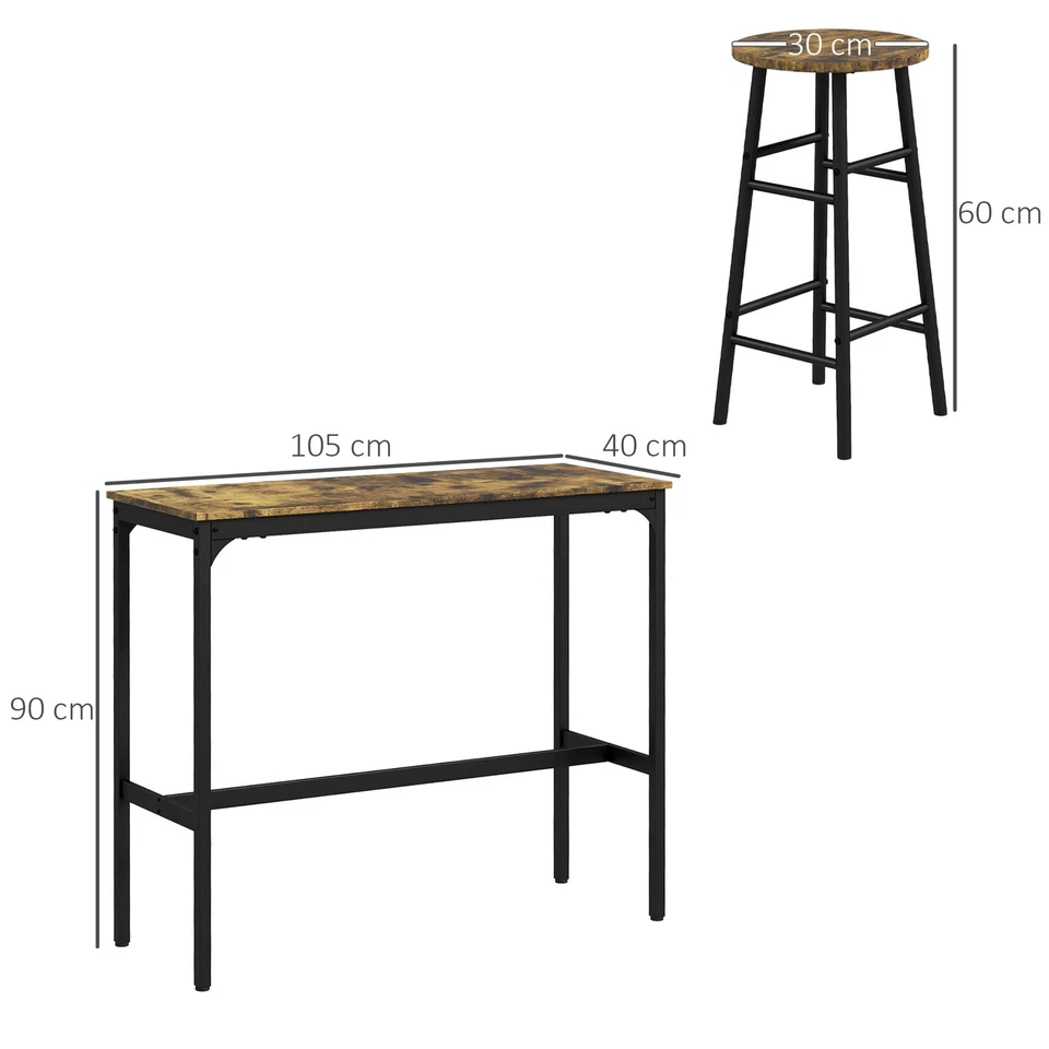 HOMCOM 5 Piece Bar Set, Industrial Kitchen and Chair Set Rustic Brown - Image 3 of 4