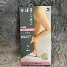 Silk Impressions Sheer Light Support Tights Womens Size XXL Beige High Waisted