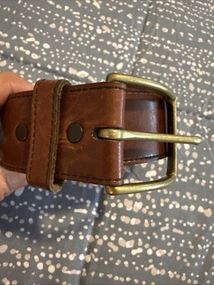 John Henry Brn Lthr Belt Men Brass Buckle Sz 36