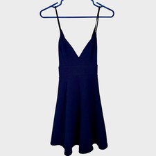 Windsor Navy Tie Back Skater Dress Size M Backless Mini Fit & Flare Preppy Twee