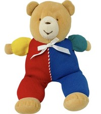 Vintage Eden Plush Bear Waffle Thermal Knit Red Blue Primary Color Block 12"