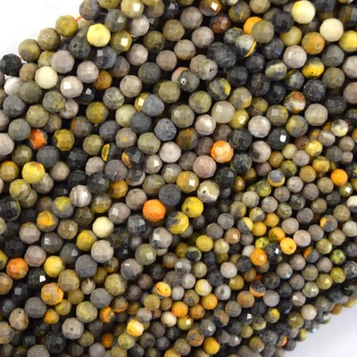 Natural Faceted Yellow Bumblebee Jasper Round Beads 15.5'' Strand 3mm 4mm