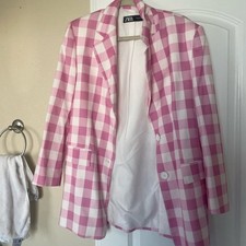 NWOT oversized Zara Pink and White Checkered Blazer