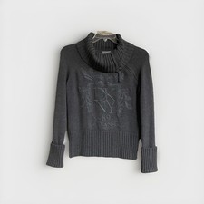 DKNY Women  s Size Medium Y2K Charcoal Gray Zippered Side Cowl Neck Sweater