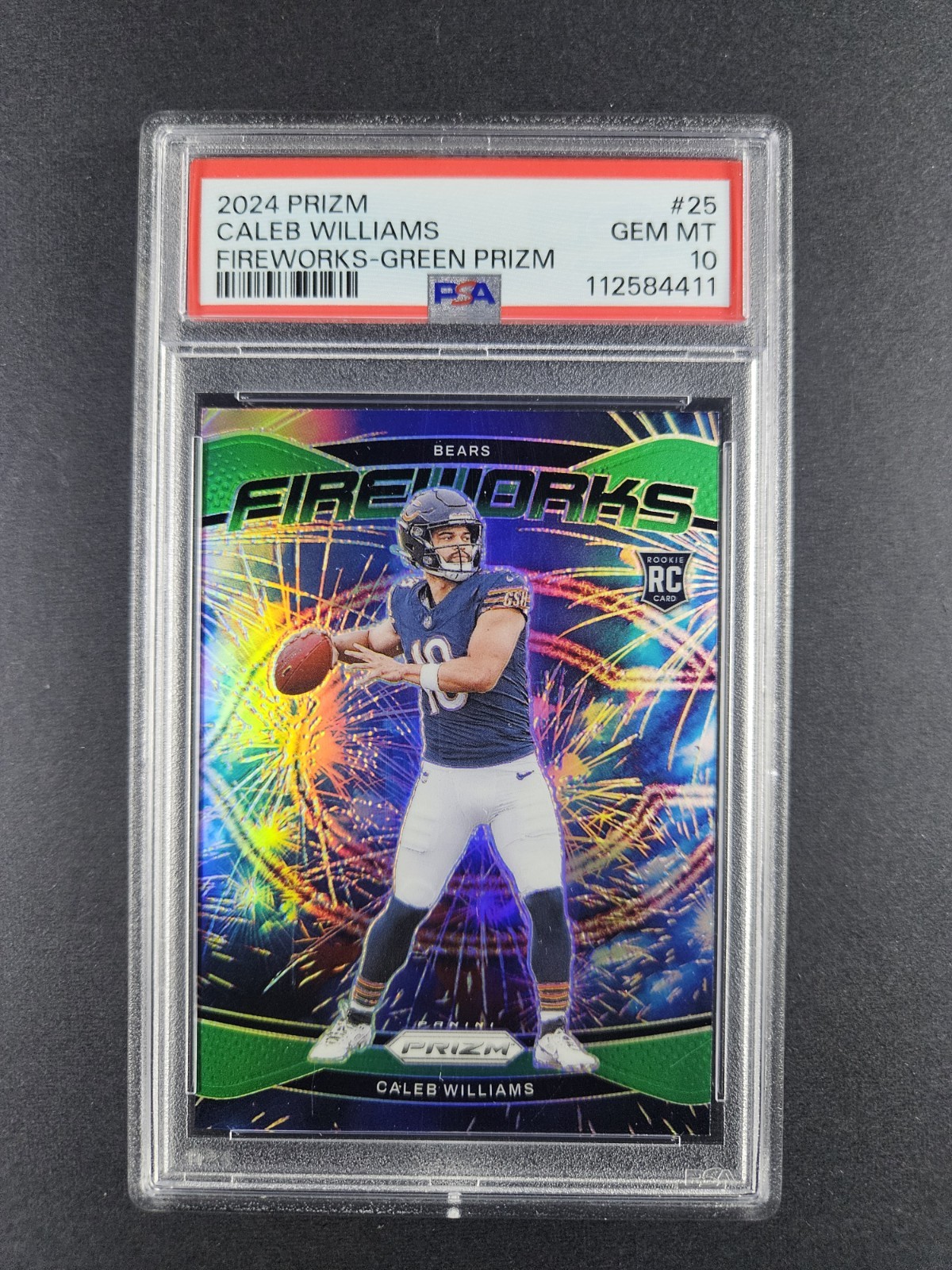 2024 Prizm CALEB  WILLIAMS Fireworks Green #25 GEM-MT PSA 10 RC Rookie Bears