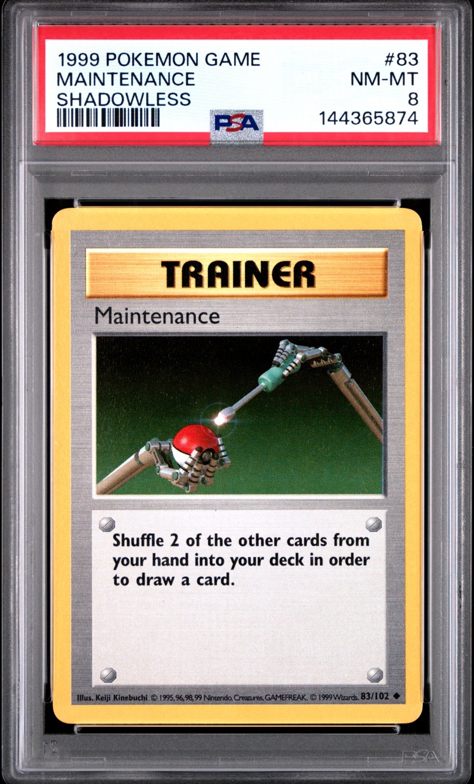 1999 Pokemon Base Set (Shadowless) MAINTENANCE #83/102 NEAR MINT -MINT PSA 8