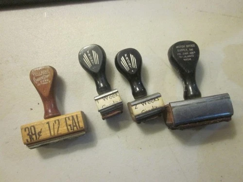 4 Vintage Office Wooden Stamps Wooden Rubber Stamp WILL HOFF,MARSH OFFICE SUPPLY