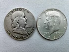 Ben Franklin 1951 and Kennedy 1964 Half dollar lots of patina on backside