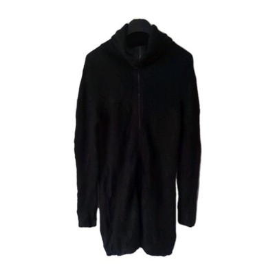  ANN TAYLOR schwarze Merinowolle Strickjacke groß Rippstrick Longline Pullover Reißverschluss Vintage