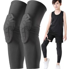 Kids Youth 5-15 Years Padded Leg Compression Sleeve Knee Guards Protective fo...